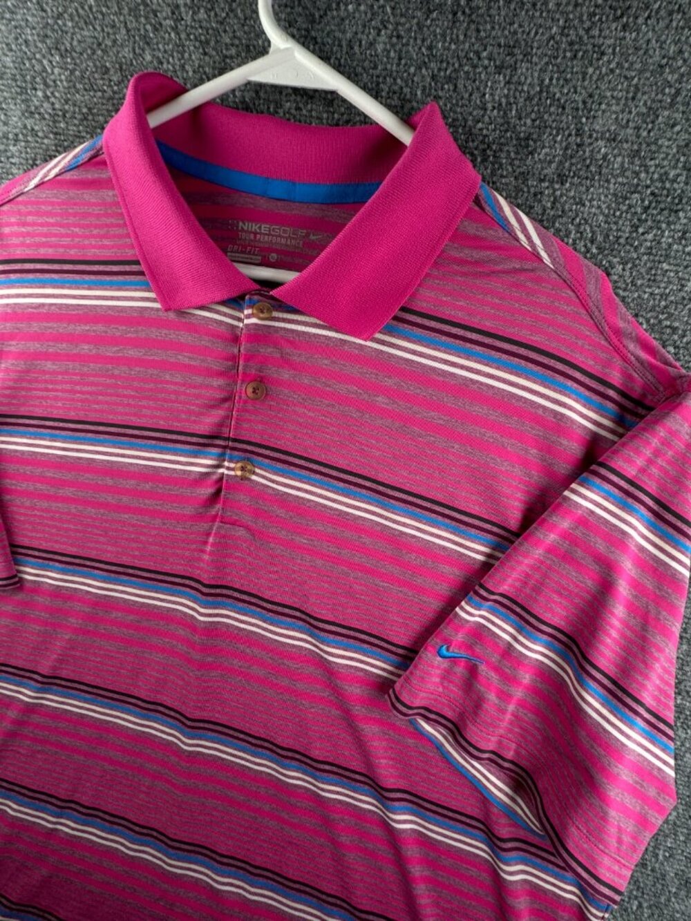 Nike Golf Tour Performance Polo Shirt Striped XL Dri-fit Pink Blue Men Golf
